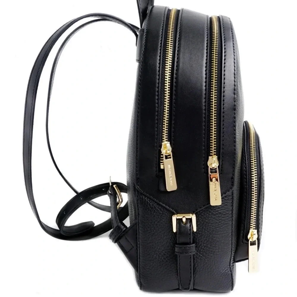 Michael Kors Jaycee Medium Pebbled Leather Backpack Black /Golden Tone Hardware